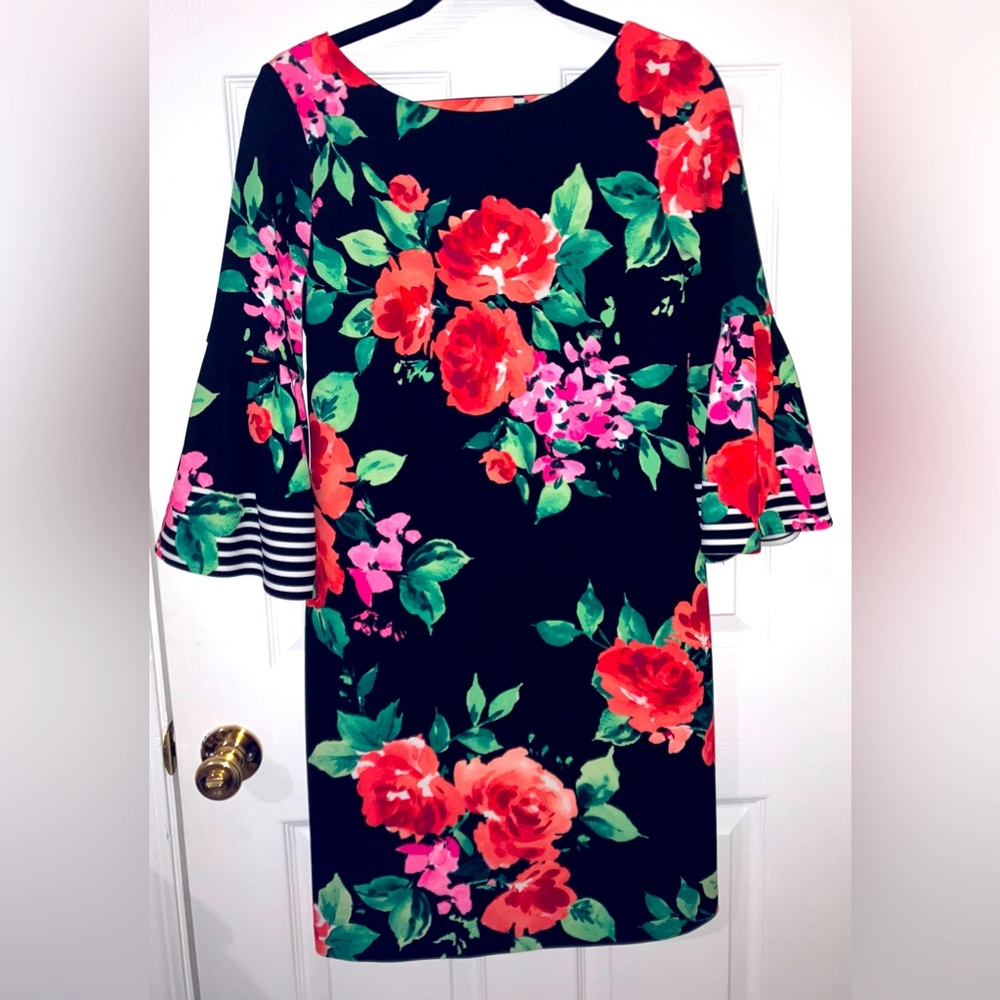 Jessica Red and Pink Sheath Dress with Bell Sleeves